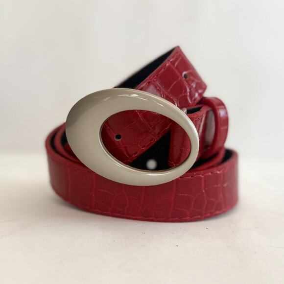 Vintage Rose Red Oval Buckle Belt – Simple Design, Unisex, Fits 26–34, New - Picture 5 of 7